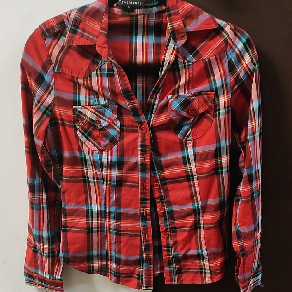 Forever 21 Red Multicolor Plaid Shirt